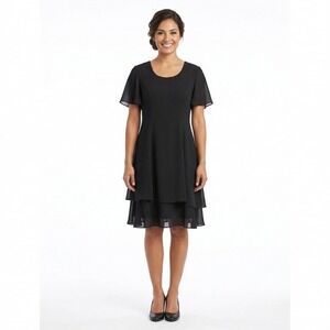 Randi‎ May Black Flutter Sleeve High Low Layered Cocktail Dress 10 Canadian Made